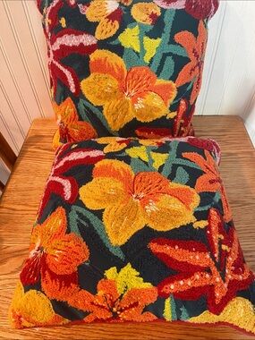 Textured Floral Accent Pillow - Orange, Yellow & Green